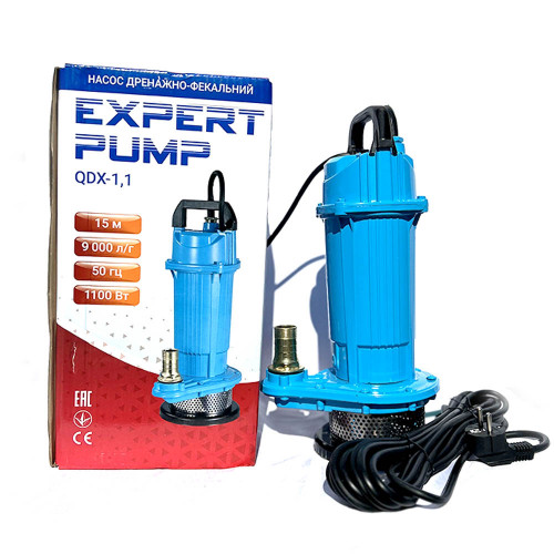 Насос дренажно-фекальный Expert Pump QDX 1.1 кВт, h=15м, Q-9 м³/год, без поплавка