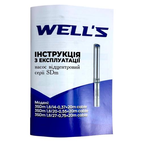 Насос Well`s 3SDm1,8/14-0,37 + 20м каб, погружной центробежный